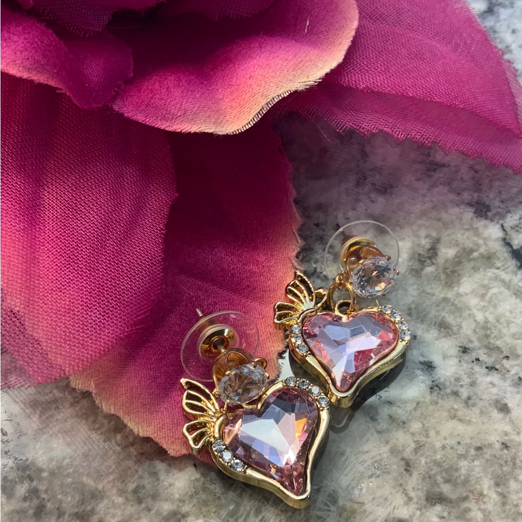Brand Newlovely Pink Crystal And White Crystal Earrings 18k GoldSilver 20$